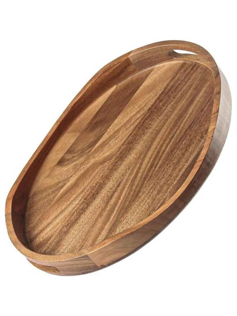 Acacia Wood Serving Tray Round with Handles Coffee Table Ottoman Display